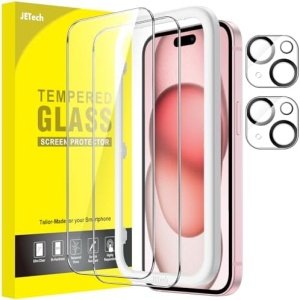 JETech Screen Protector for iPhone 15 6.1-Inch with Camera Lens Protector