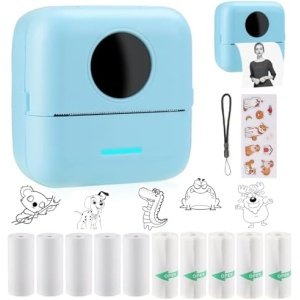 HuiJuKeJi Mini Sticker Printer Pocket Inkless Thermal Printer with 11 Rolls