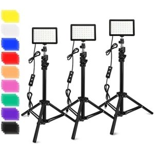 3 Packs 70 LED Video Light with Adjustable Tripod Stand/Color Filters