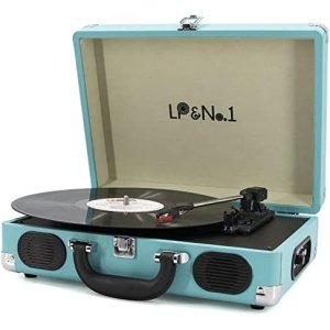 LP&No.1 Portable Suitcase Turntable with Stereo Speaker,3 Speeds Belt-Drive