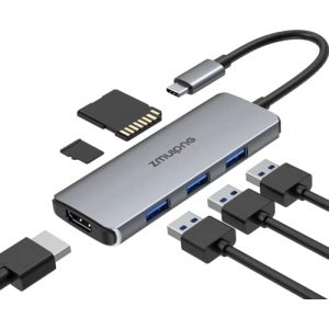 USB C Hub Adapter for MacBook Air, USB C HDMI Dongle for MacBook Pro, 6 in 1 USB