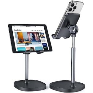 LISEN Cell Phone Stand, Height Angle Adjustable Phone Holer for Desk, Taller