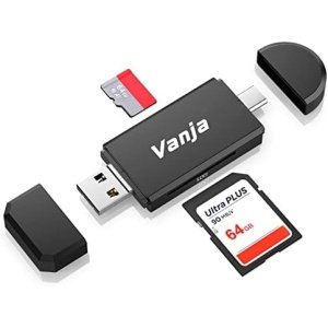 Vanja SD Card to USB Adapter, 3-in-1 USB-C USB-A Micro USB SD Card Reader