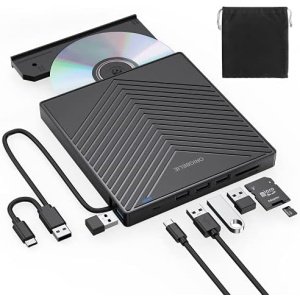 Hiarkio ORIGBELIE External CD DVD Drive, Ultra Slim CD Burner USB 3.0 with 4 USB