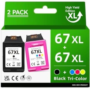 High Yield for HP 67/67XL HP67 Ink Cartridges Black/Color Combo Pack Works for